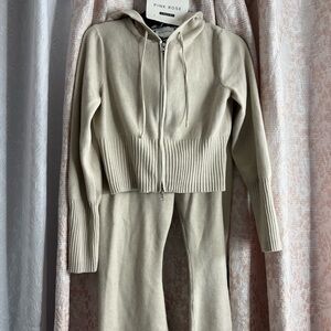 Beige Hooded Knit Set